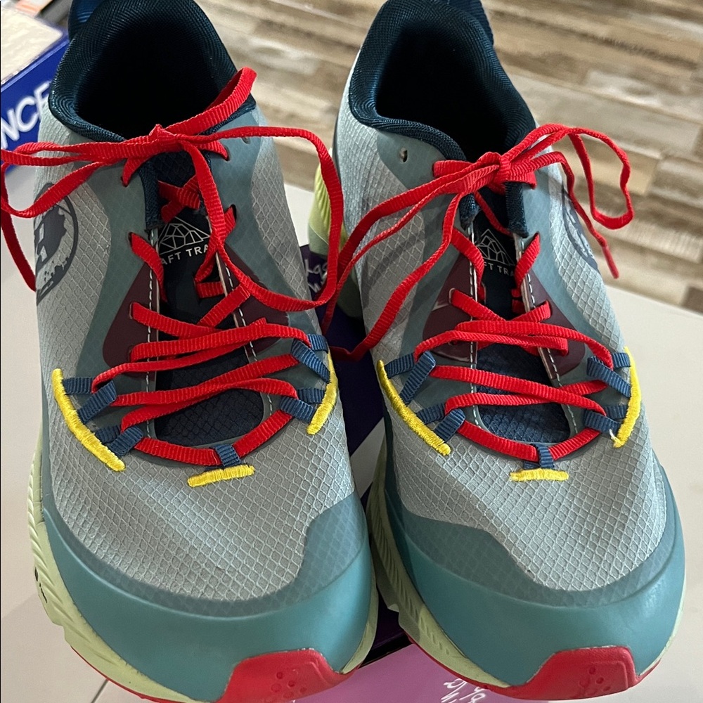 Spartan Trail Sneakers Shoes with Red, Yellow, and Teal Accents Trail runs